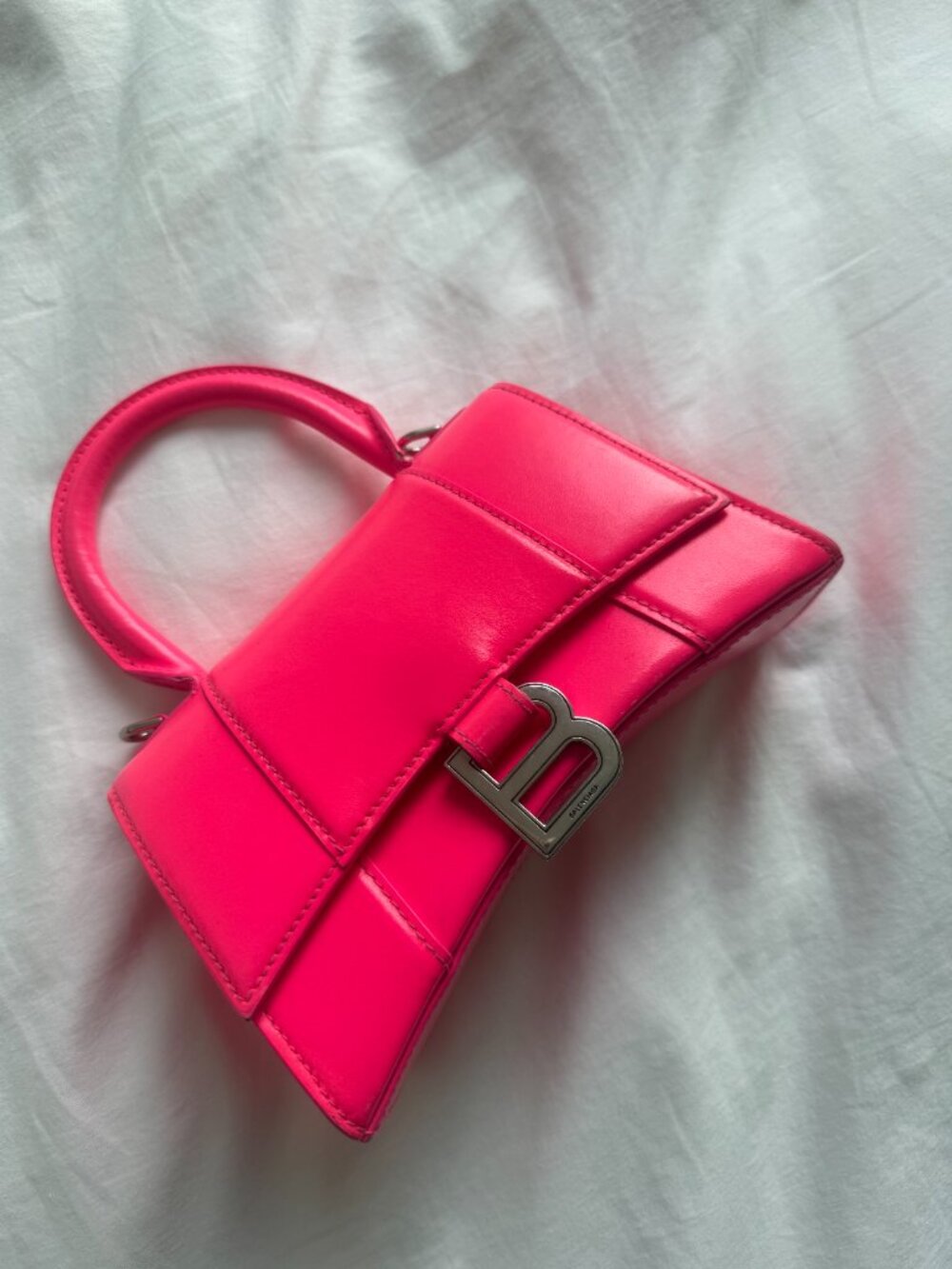 Balenciaga Mini Hourglass Top Handle Bag Hot Pink Smooth Leather Silver Hardware - Picture 7 of 7